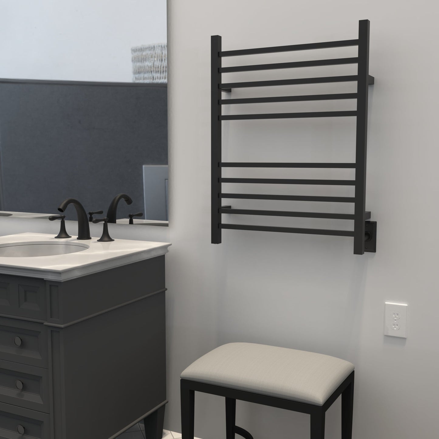 Amba Radiant Square 10-Bar Matte Black Hardwired and Plug-In Combo Towel Warmer