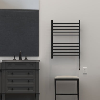 Amba Radiant Square 10-Bar Matte Black Hardwired and Plug-In Combo Towel Warmer