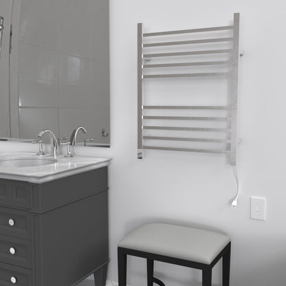 Amba Radiant Square 10-Bar Polished Stainless Steel Hardwired and Plug-In Combo Towel Warmer