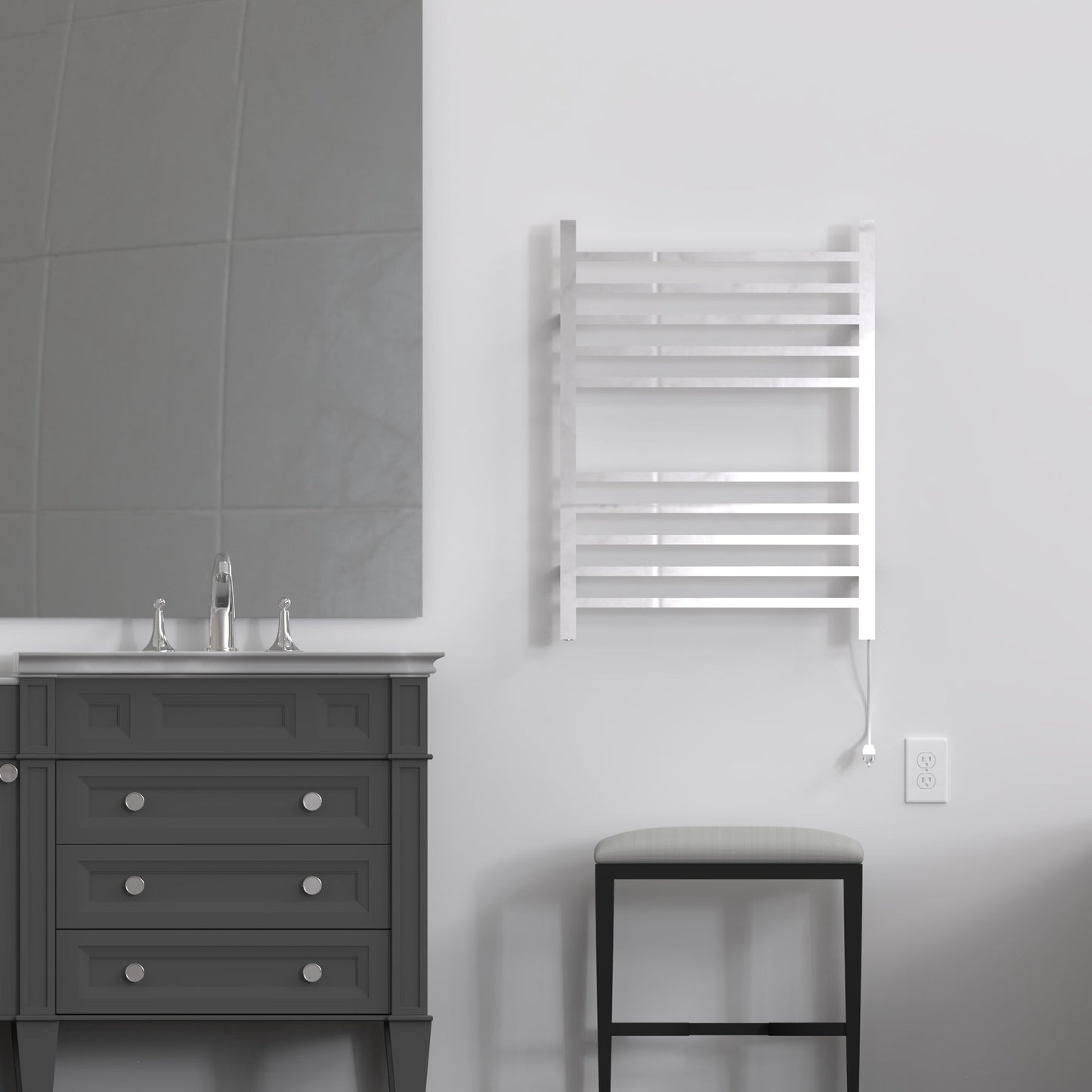 Amba Radiant Square 10-Bar Polished Stainless Steel Hardwired and Plug-In Combo Towel Warmer