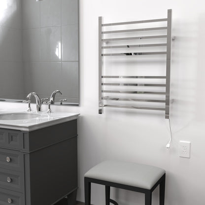 Amba Radiant Square 10-Bar Polished Stainless Steel Hardwired and Plug-In Combo Towel Warmer