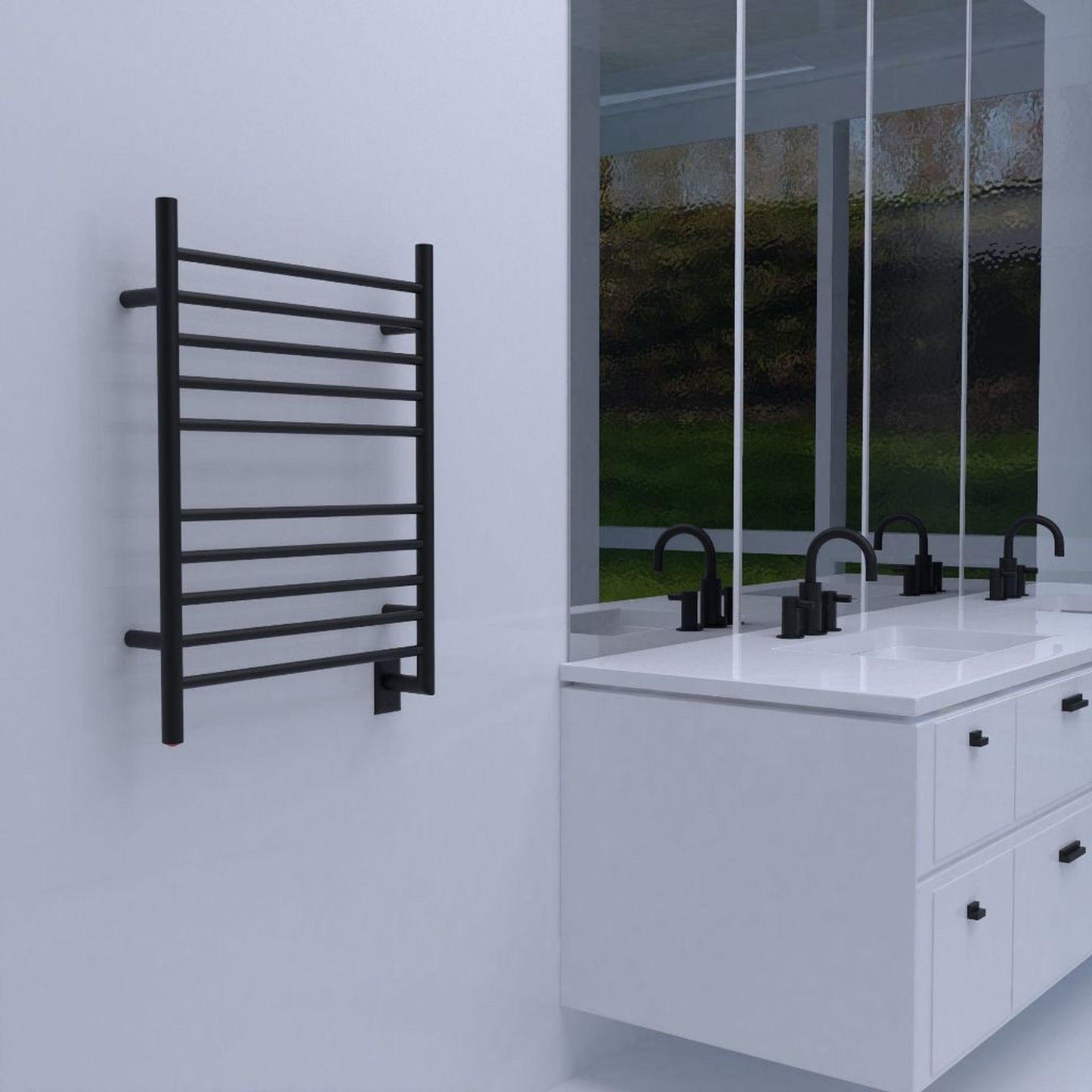 Amba Radiant Straight 10-Bar Matte Black Hardwired and Plug-In Combo Towel Warmer