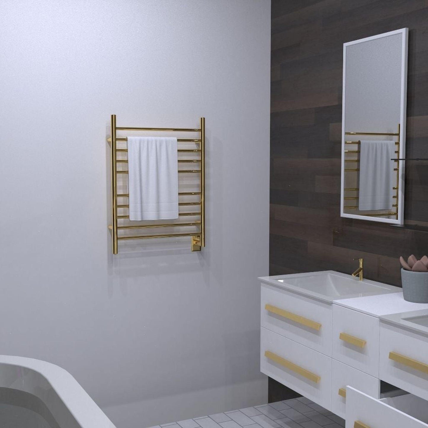 Amba Radiant Straight 10-Bar Polished Gold Hardwired and Plug-In Combo Towel Warmer