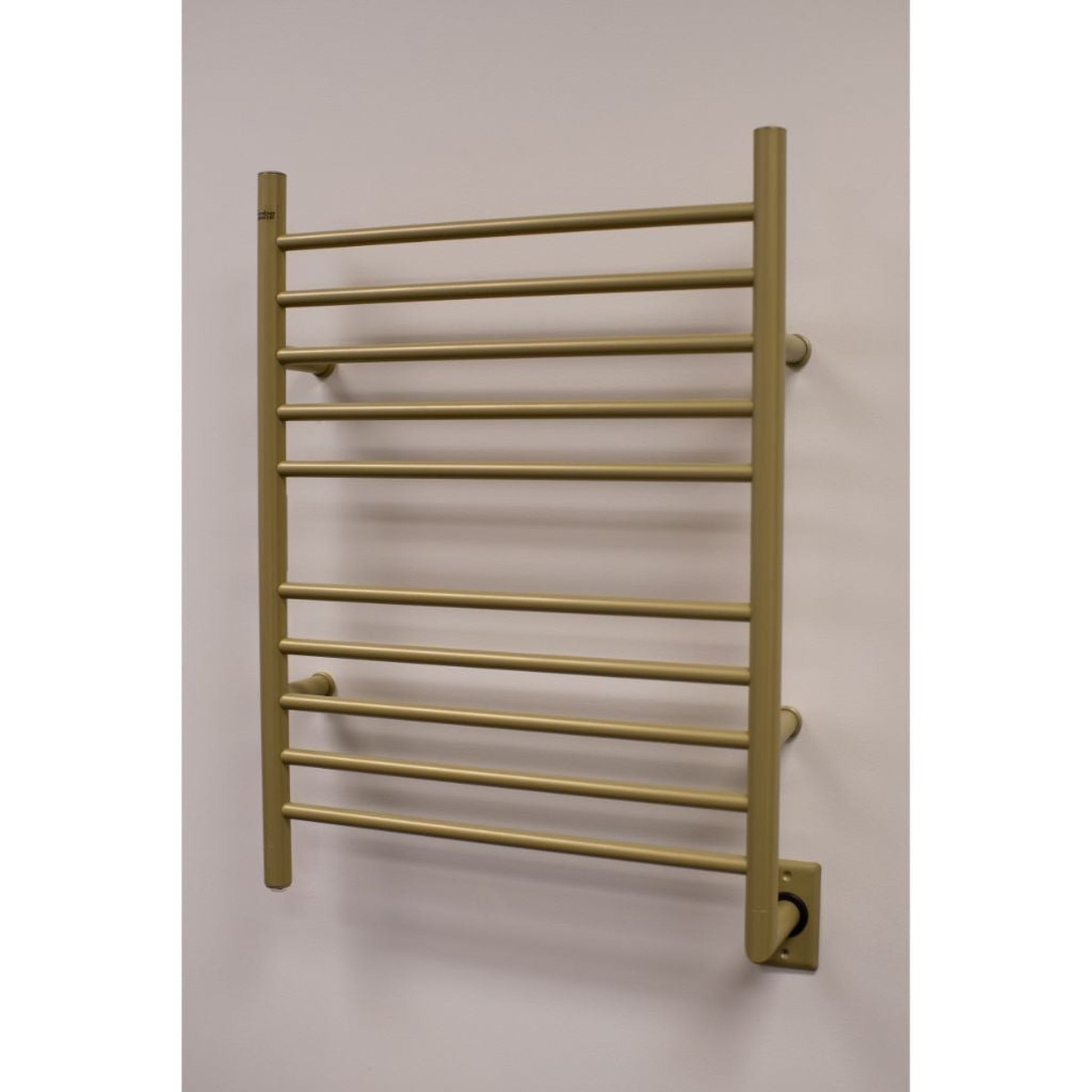 Amba Radiant Straight 10-Bar Satin Brass Hardwired and Plug-In Combo Towel Warmer