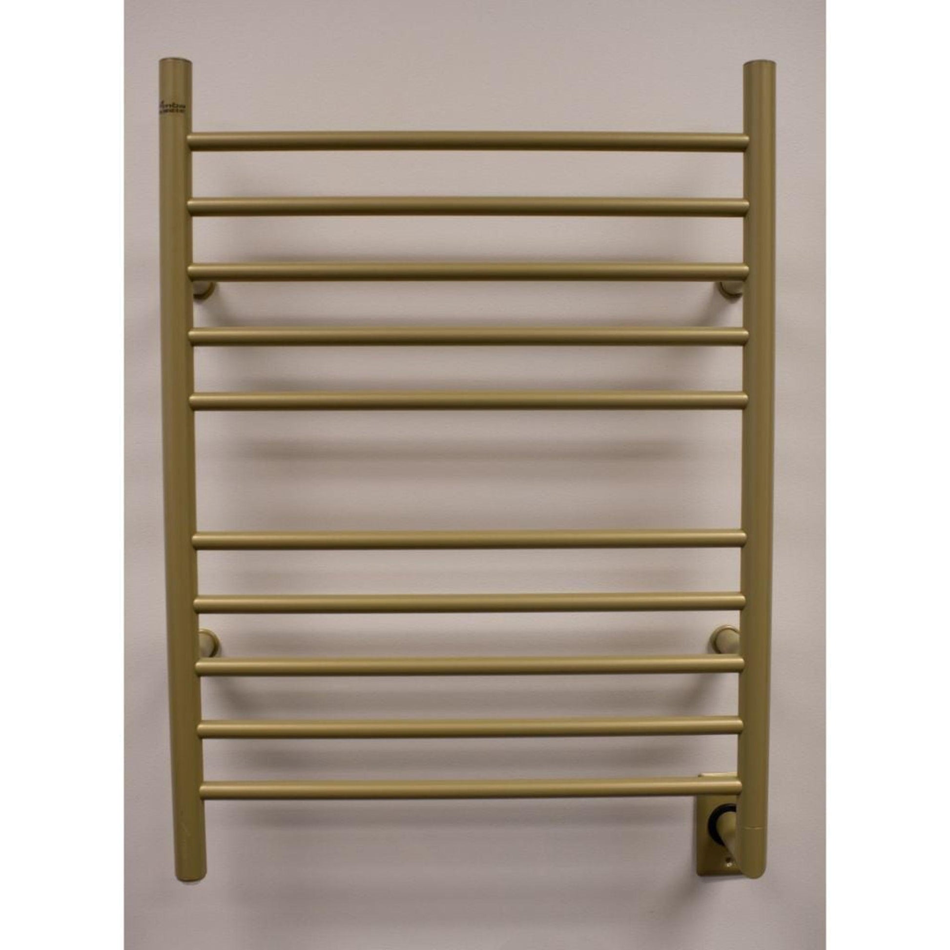 Amba Radiant Straight 10-Bar Satin Brass Hardwired and Plug-In Combo Towel Warmer