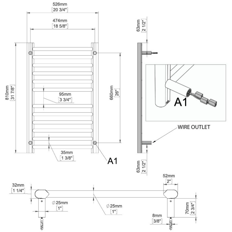 Amba Sirio S2132 12-Bar Brushed Stainless Steel Hardwired Towel Warmer