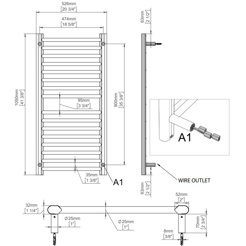 Amba Sirio S2142 16-Bar Brushed Stainless Steel Hardwired Towel Warmer