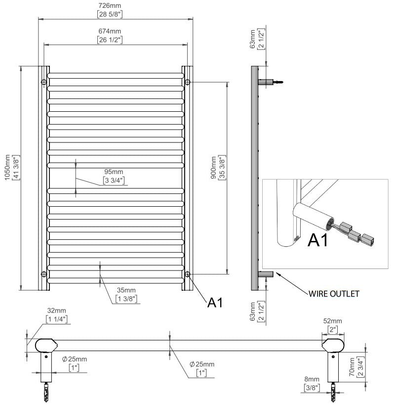 Amba Sirio S2942 16-Bar Brushed Stainless Steel Hardwired Towel Warmer