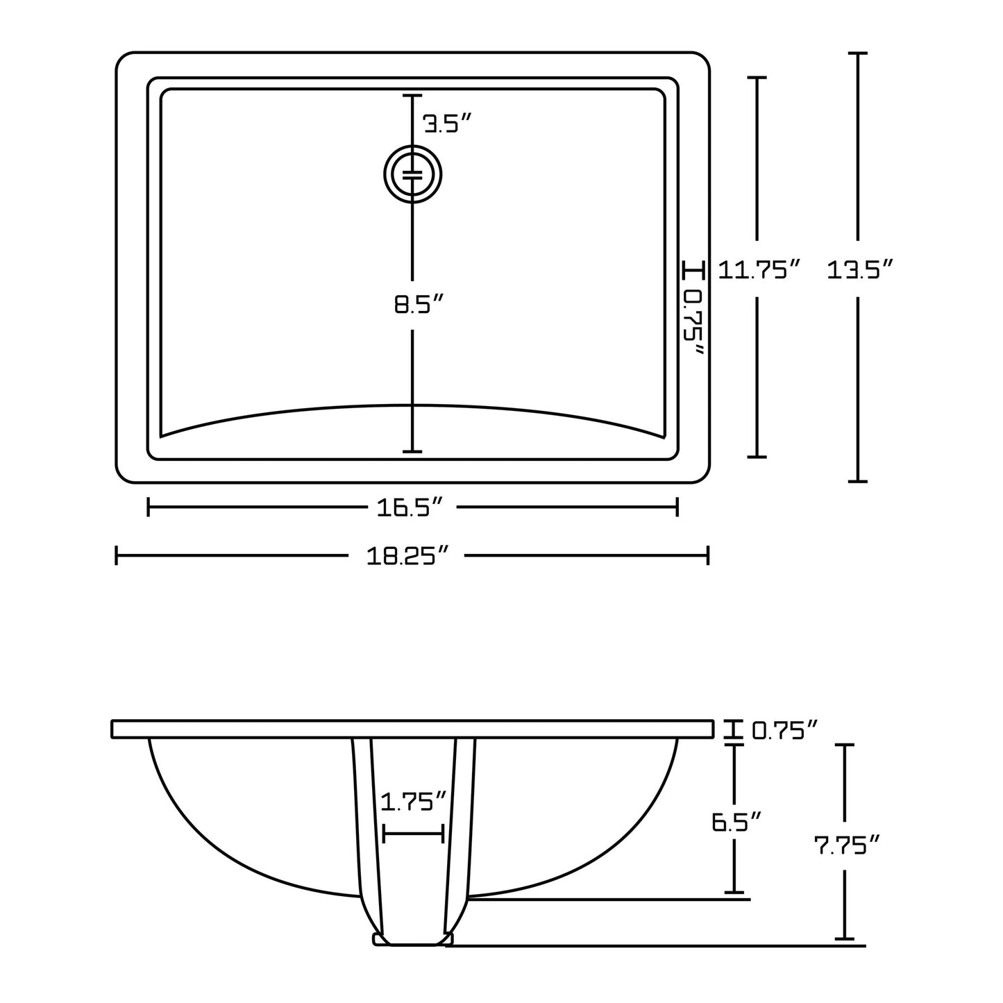 American Imaginations AI-12811 18" White Rectangular Ceramic Undermount Bathroom Sink Set