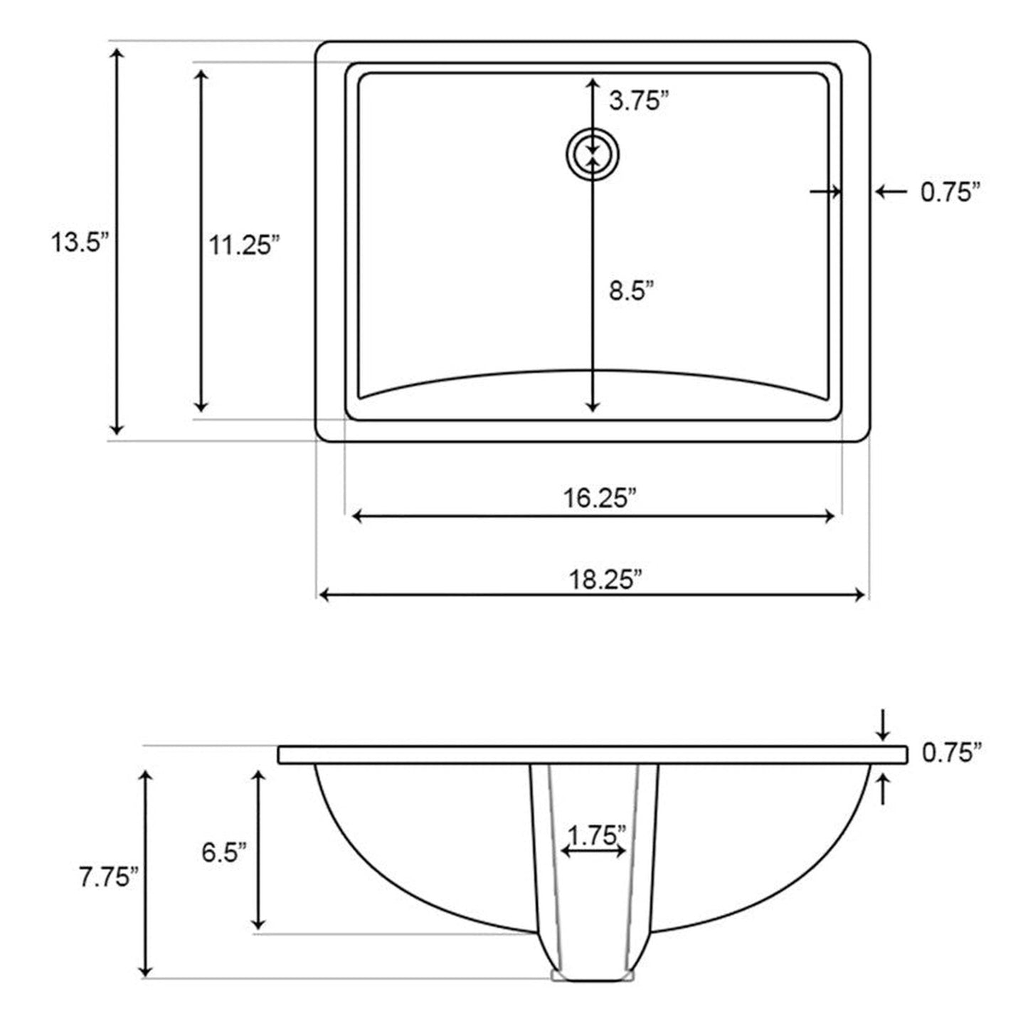 American Imaginations AI-12817 18" White Rectangular Ceramic Undermount Bathroom Sink Set