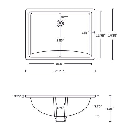 American Imaginations AI-12921 21" White Rectangular Ceramic Undermount Bathroom Sink Set