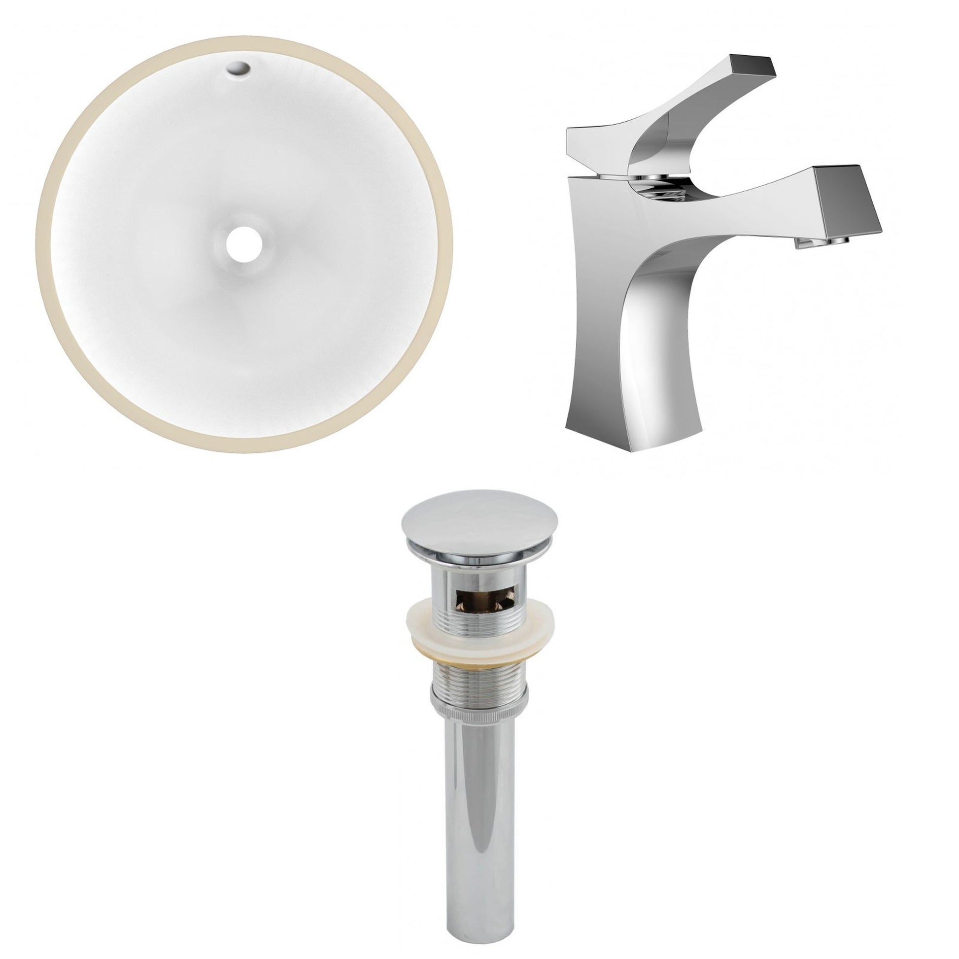 American Imaginations AI-12925 17" White Round Ceramic Undermount Bathroom Sink Set