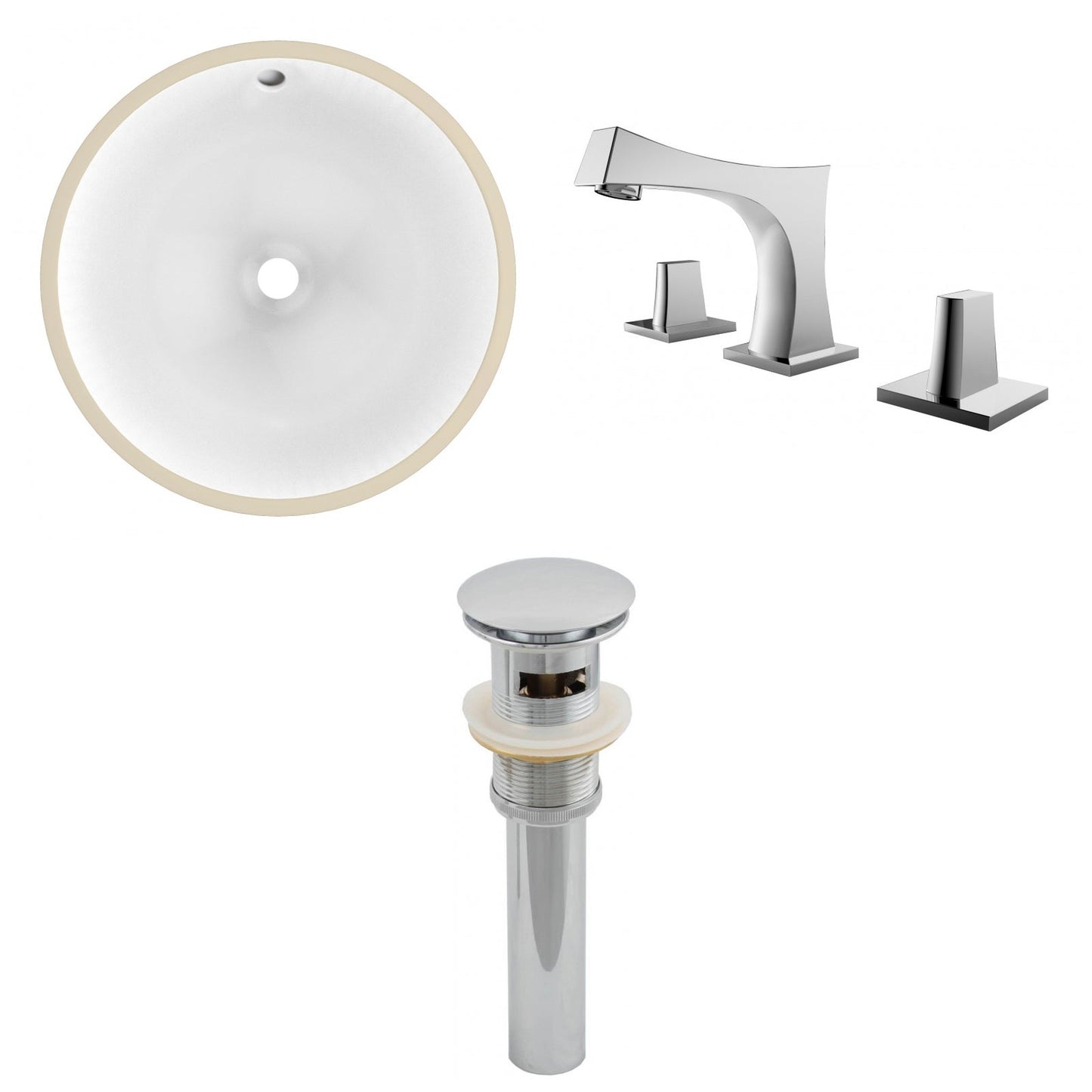American Imaginations AI-12927 17" White Round Ceramic Undermount Bathroom Sink Set