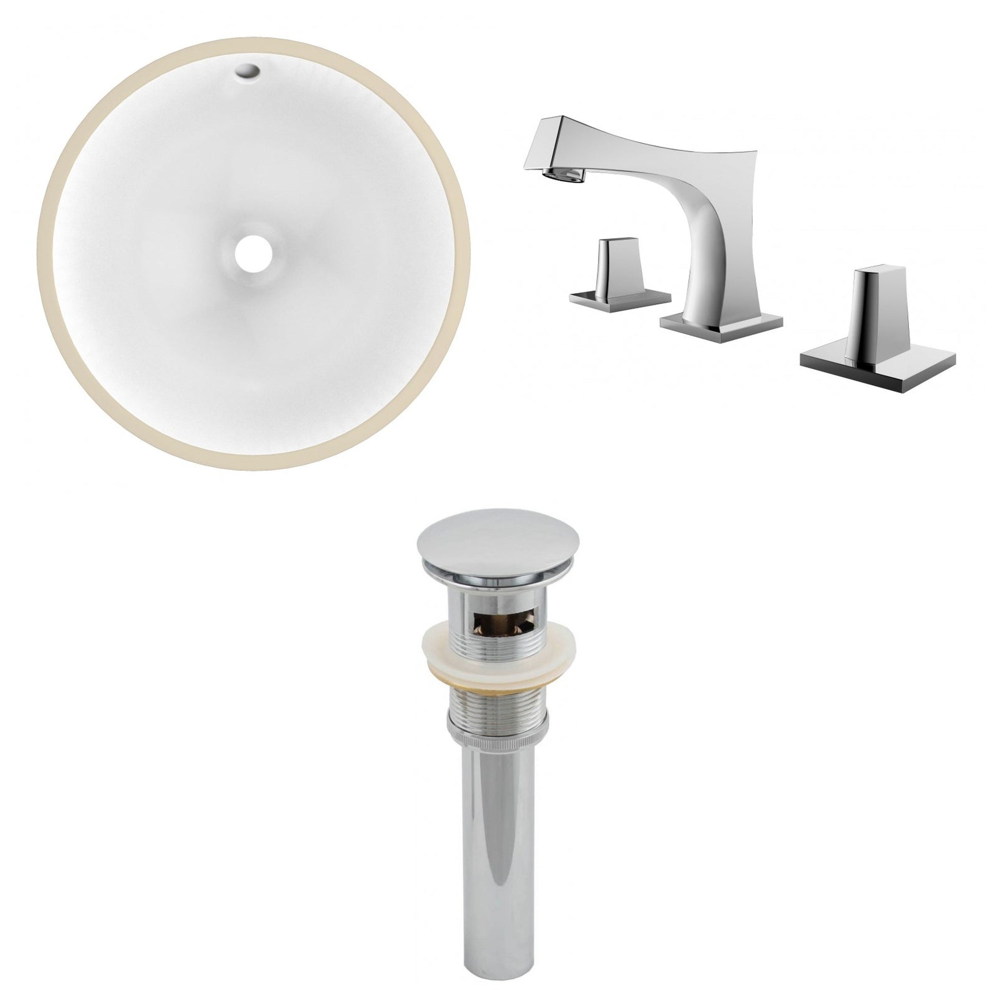 American Imaginations AI-12927 17" White Round Ceramic Undermount Bathroom Sink Set