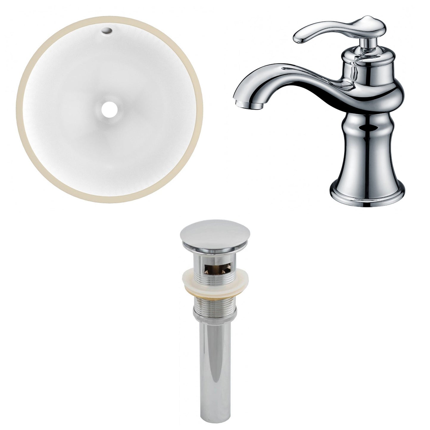 American Imaginations AI-12929 17" White Round Ceramic Undermount Bathroom Sink Set