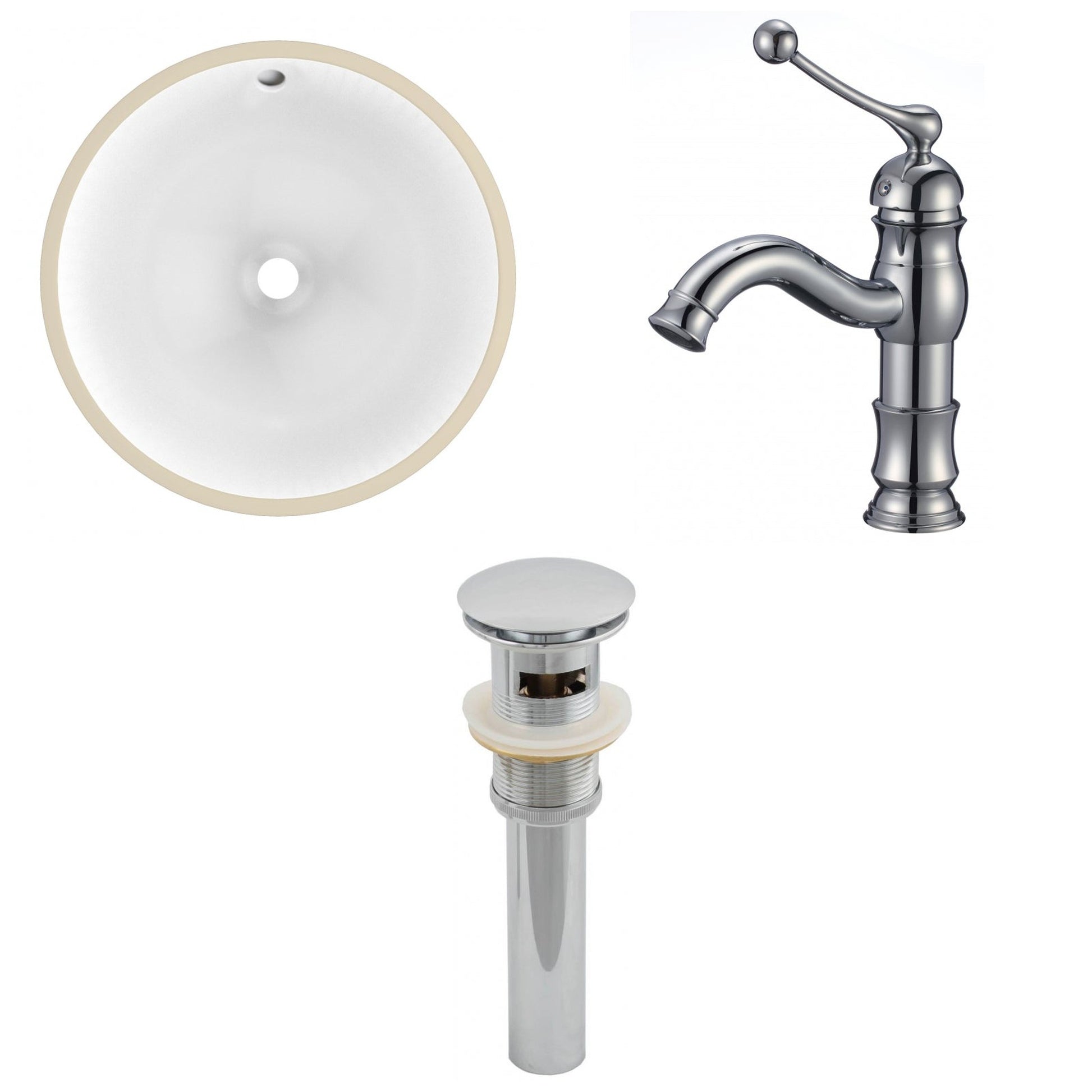 American Imaginations AI-12947 17" White Round Ceramic Undermount Bathroom Sink Set