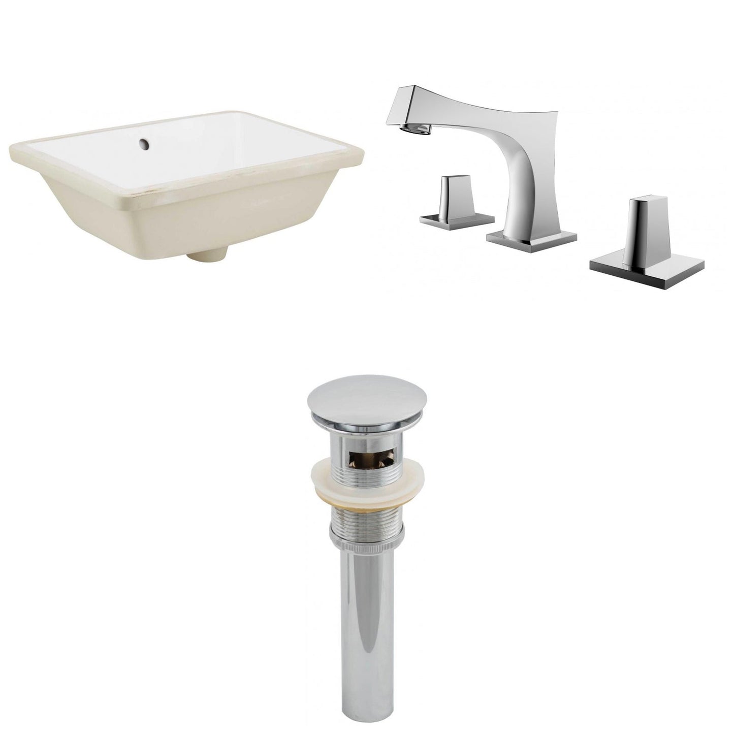 American Imaginations AI-12957 18" White Rectangular Ceramic Undermount Bathroom Sink Set