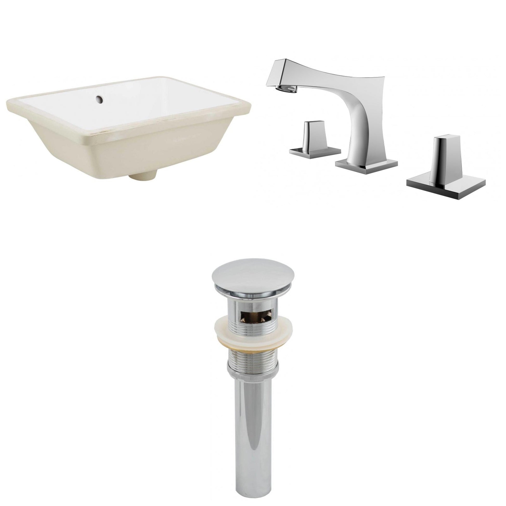 American Imaginations AI-12957 18" White Rectangular Ceramic Undermount Bathroom Sink Set