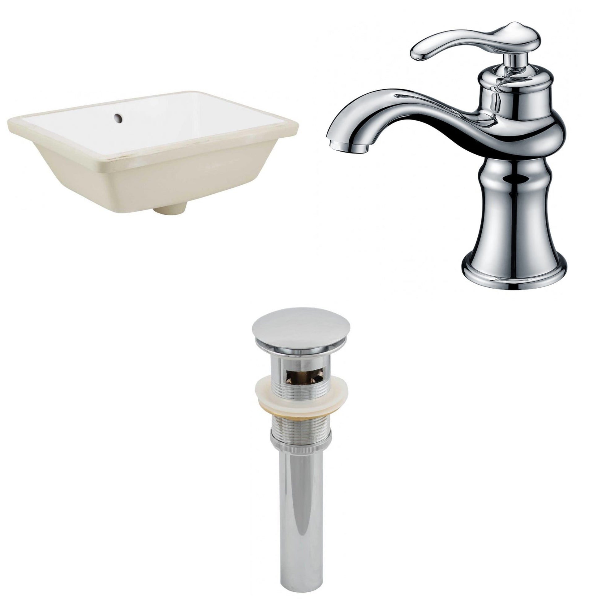 American Imaginations AI-12959 18" White Rectangular Ceramic Undermount Bathroom Sink Set