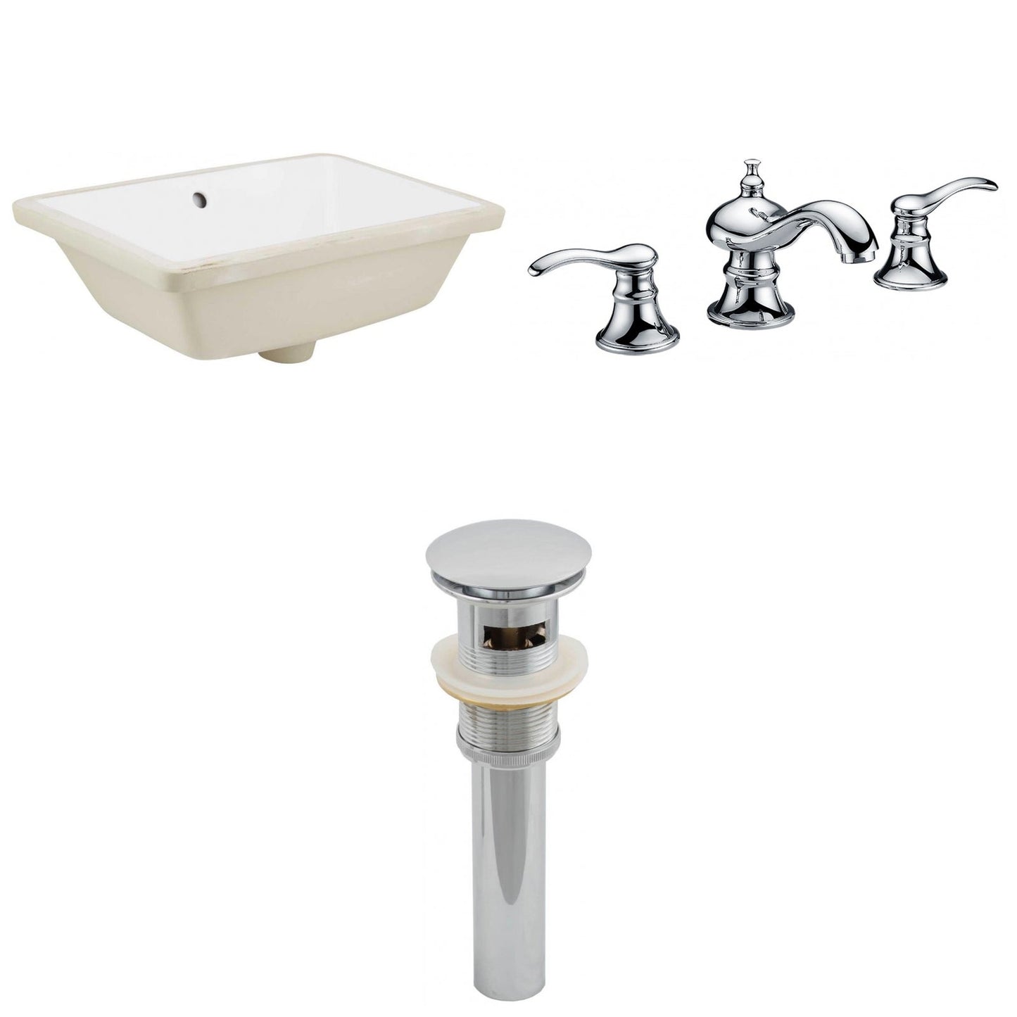 American Imaginations AI-12963 18" White Rectangular Ceramic Undermount Bathroom Sink Set