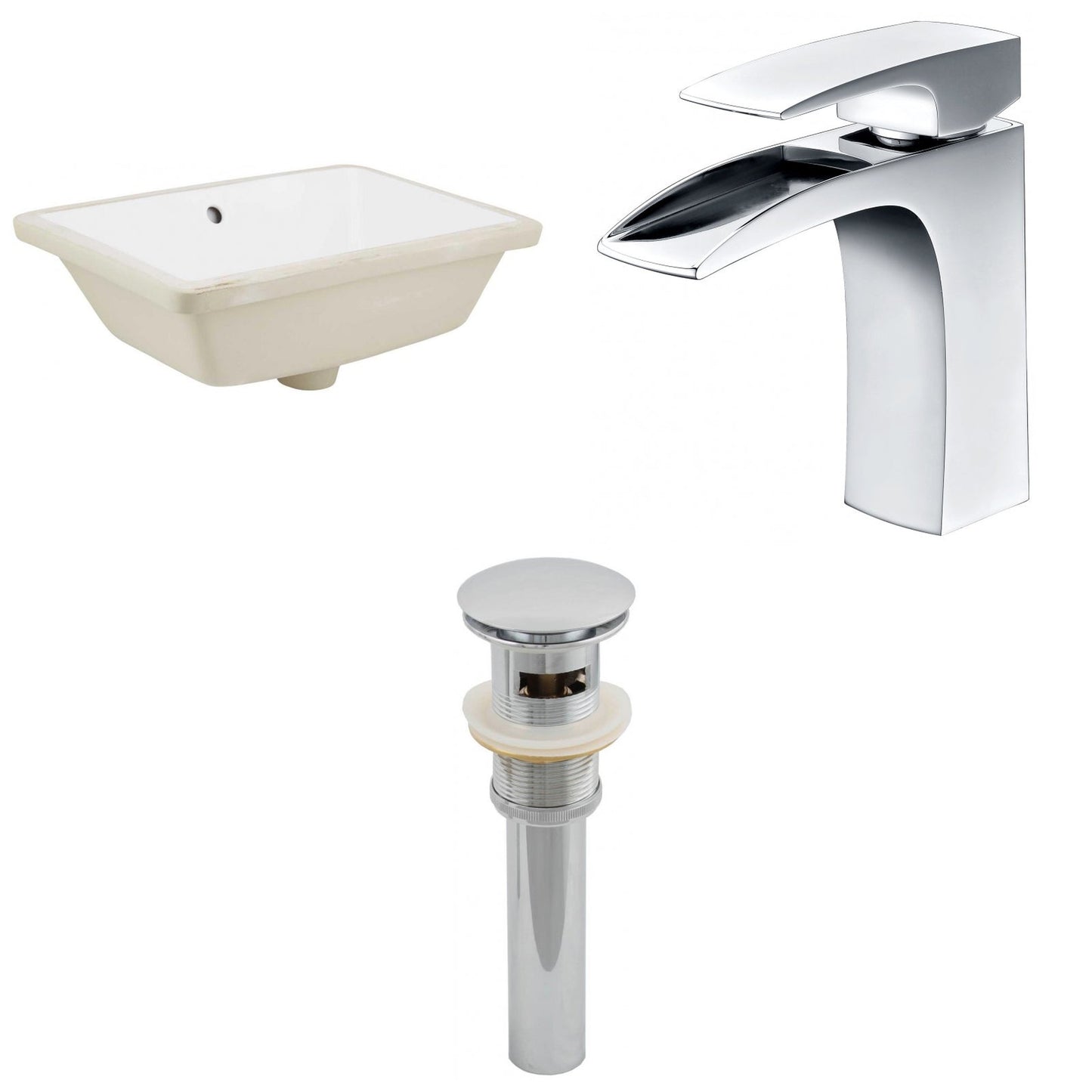 American Imaginations AI-12973 18" White Rectangular Ceramic Undermount Bathroom Sink Set