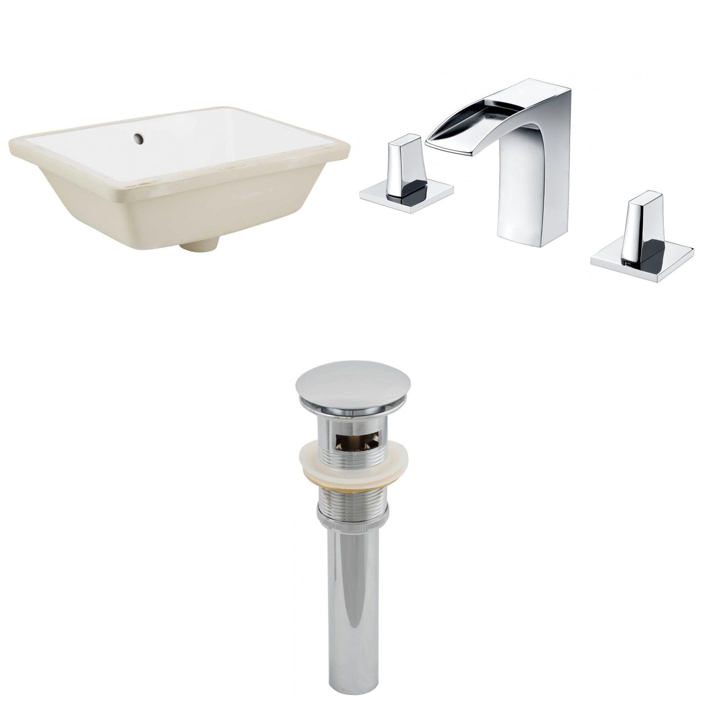 American Imaginations AI-12975 18" White Rectangular Ceramic Undermount Bathroom Sink Set
