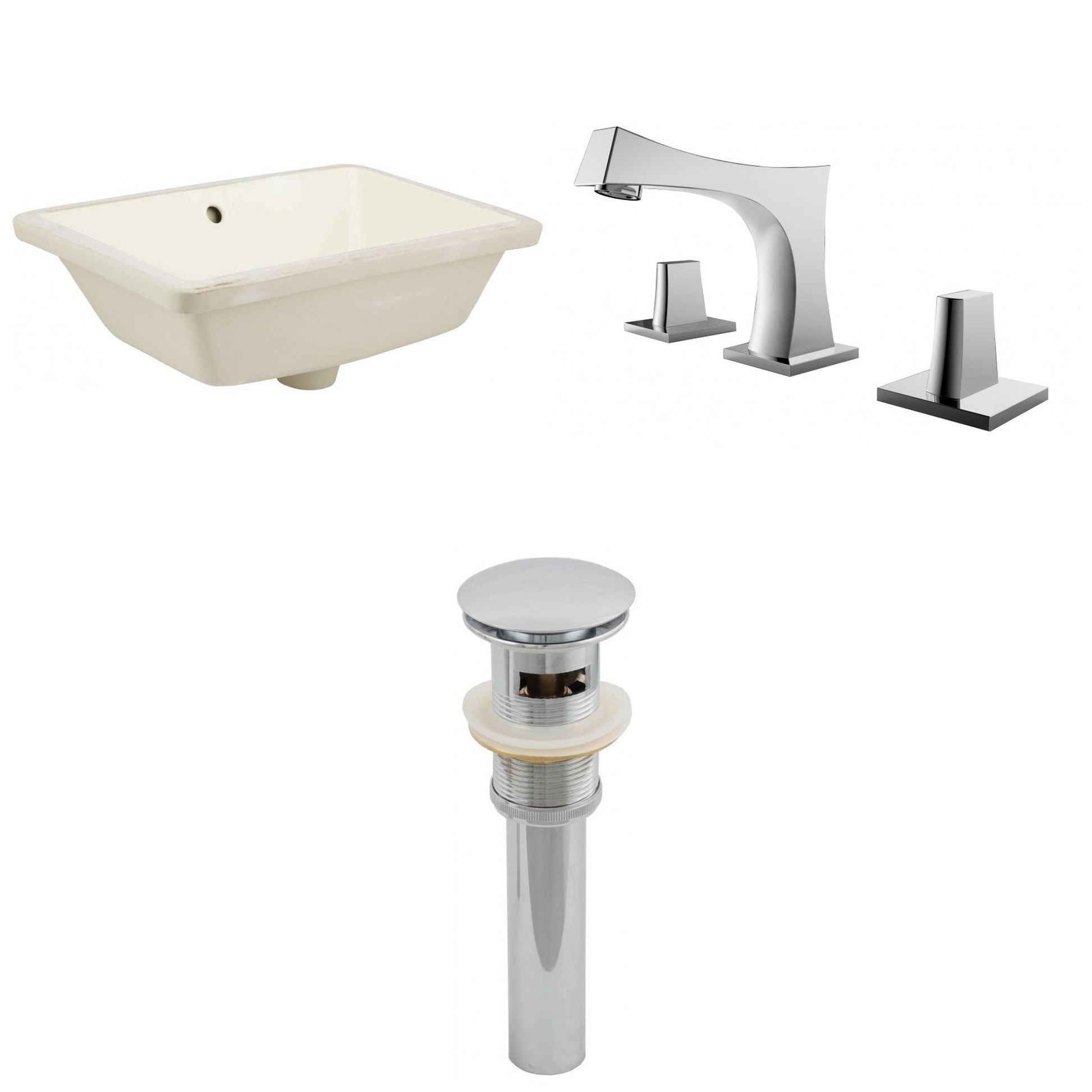 American Imaginations AI-12987 18" Biscuit Rectangular Ceramic Undermount Bathroom Sink Set
