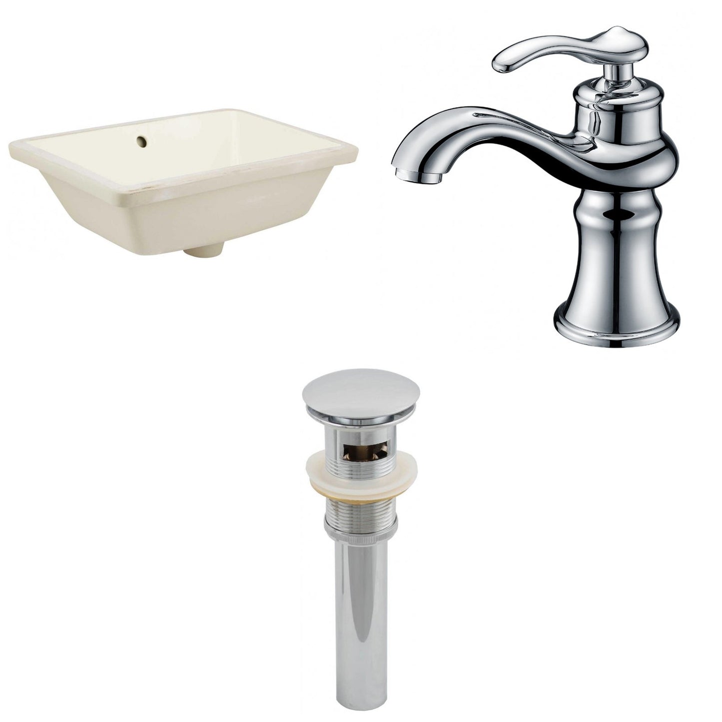 American Imaginations AI-12989 18" Biscuit Rectangular Ceramic Undermount Bathroom Sink Set