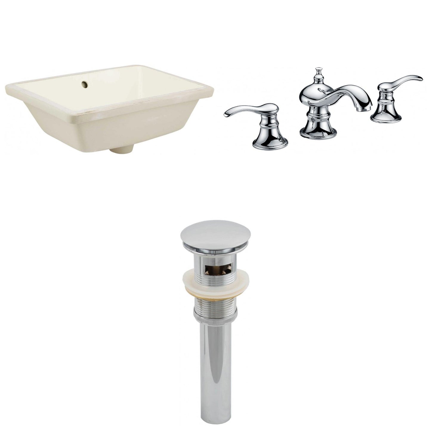 American Imaginations AI-12993 18" Biscuit Rectangular Ceramic Undermount Bathroom Sink Set