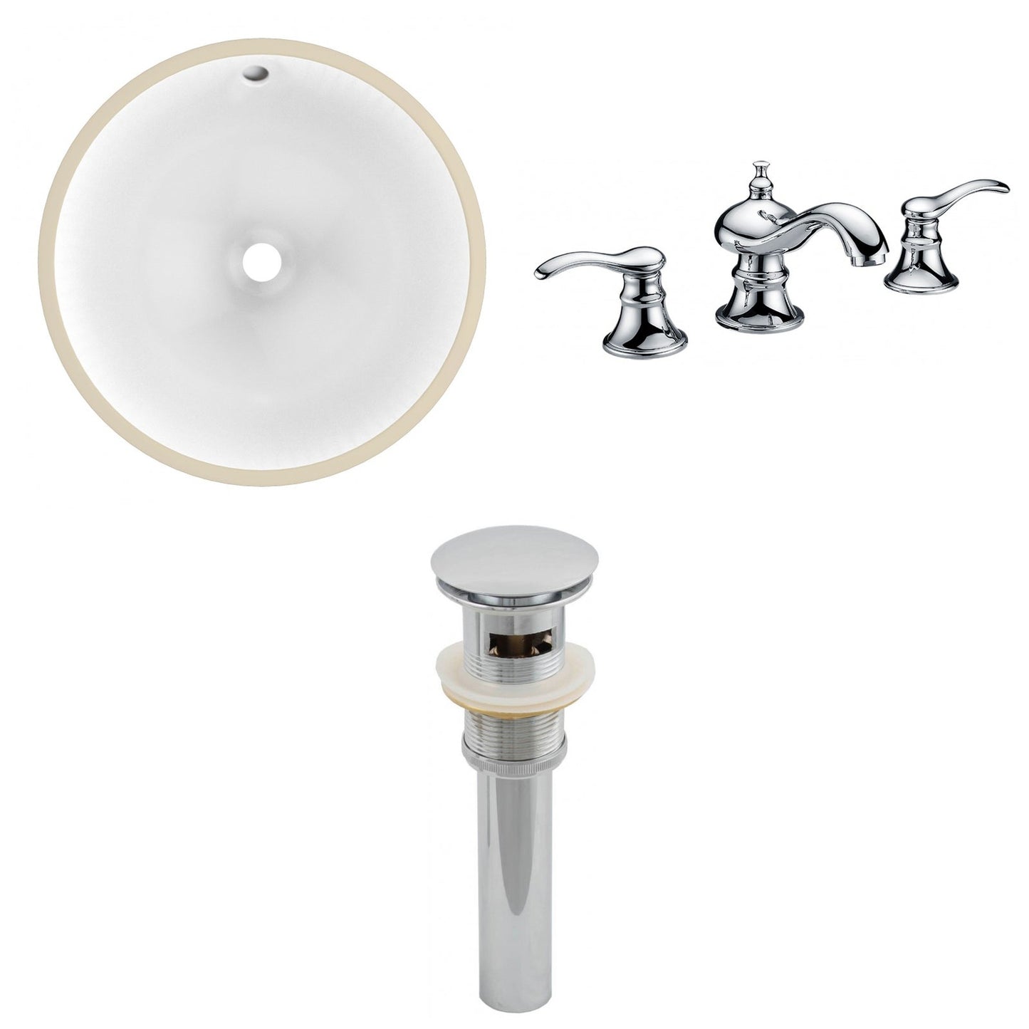 American Imaginations AI-13023 15" White Round Ceramic Undermount Bathroom Sink Set