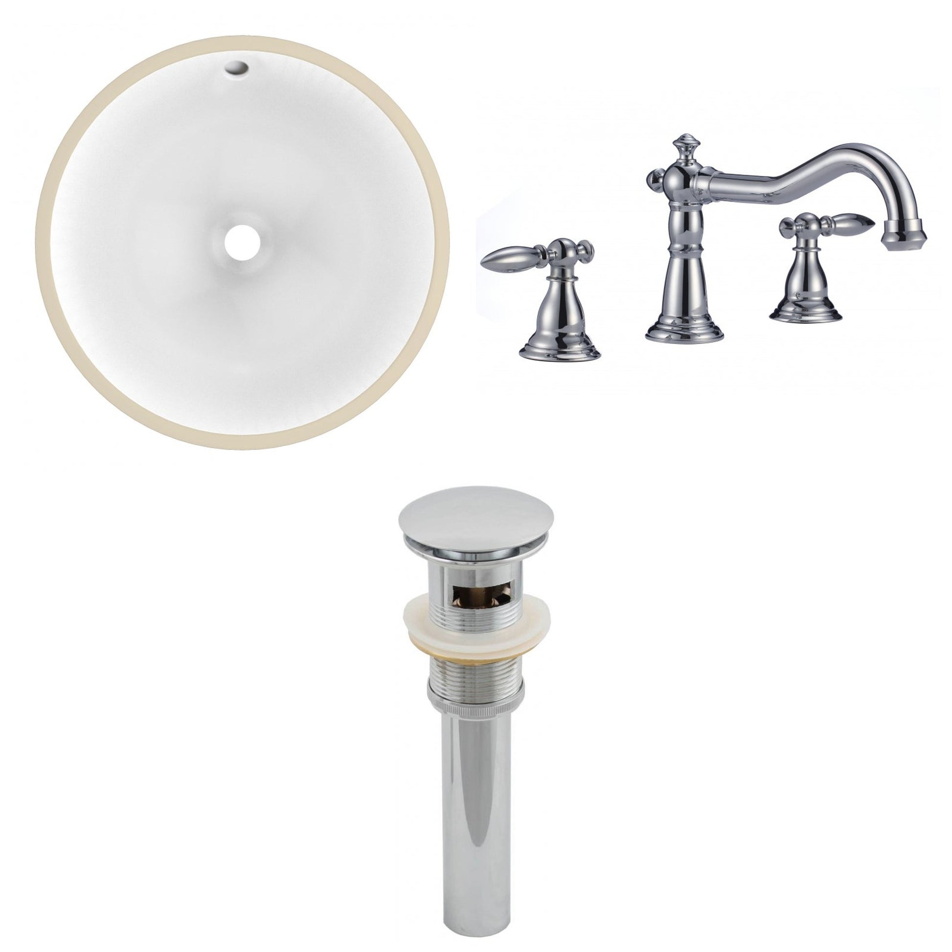 American Imaginations AI-13041 15" White Round Ceramic Undermount Bathroom Sink Set