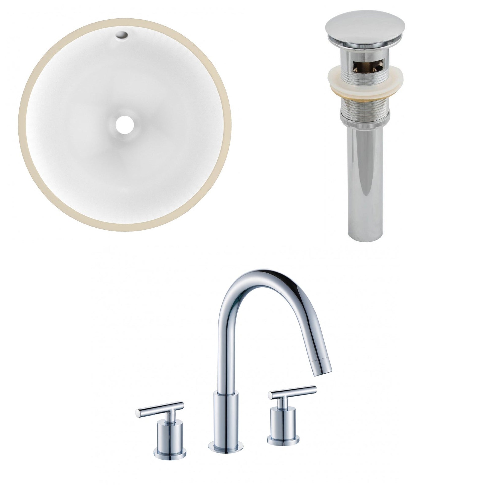 American Imaginations AI-13043 15" White Round Ceramic Undermount Bathroom Sink Set