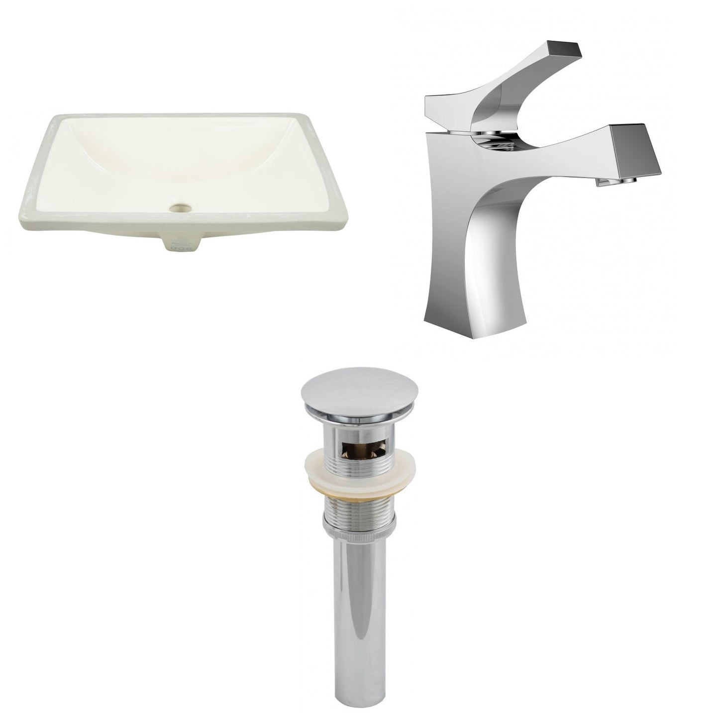American Imaginations AI-13075 18" Biscuit Rectangular Ceramic Undermount Bathroom Sink Set