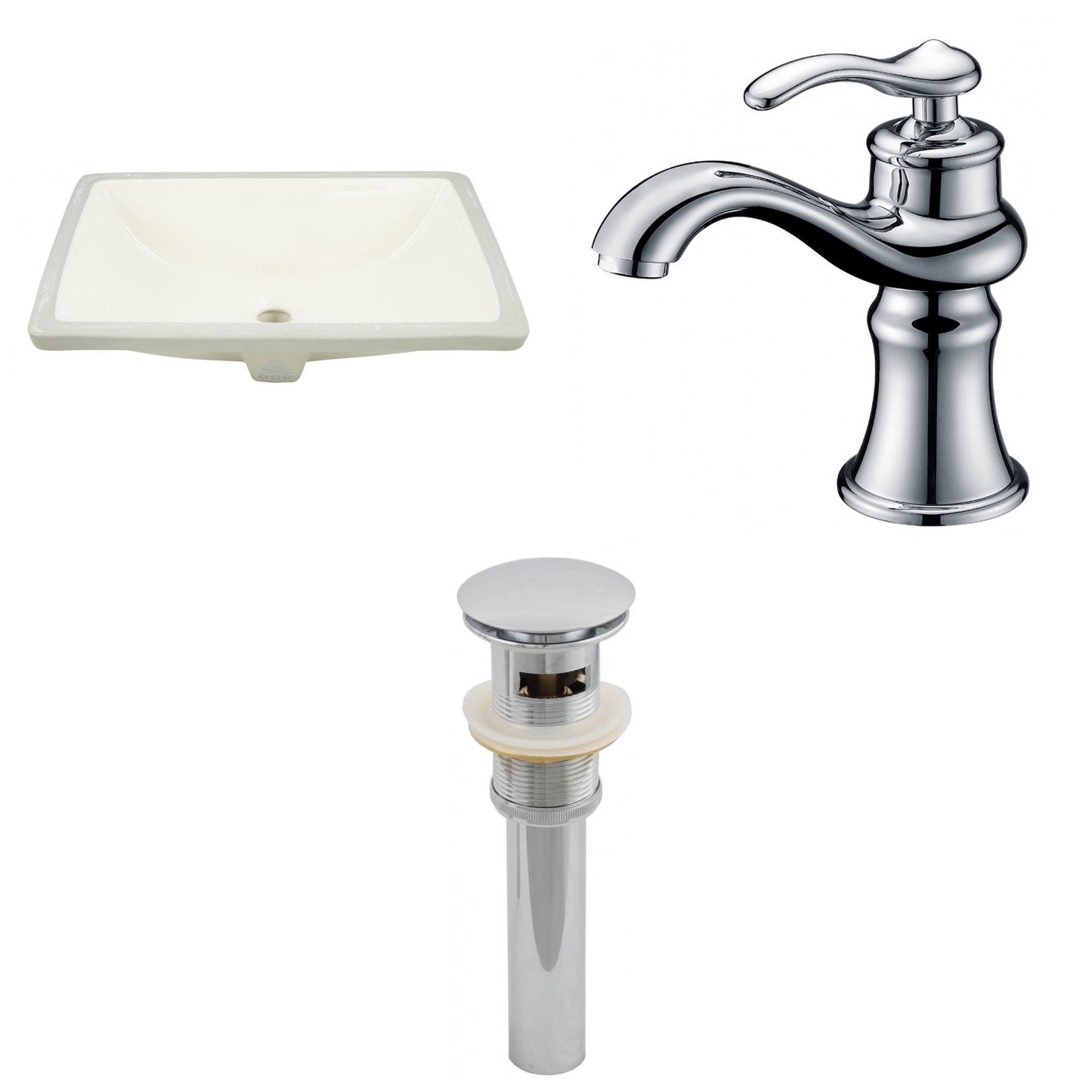 American Imaginations AI-13079 18" Biscuit Rectangular Ceramic Undermount Bathroom Sink Set