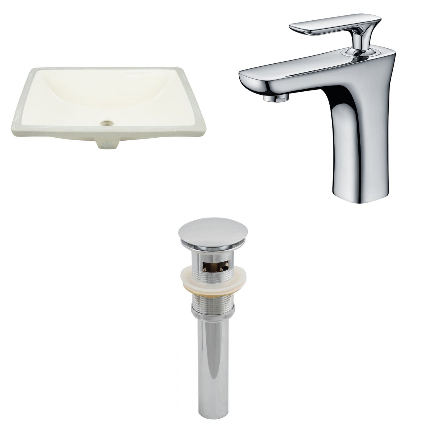 American Imaginations AI-13089 18" Biscuit Rectangular Ceramic Undermount Bathroom Sink Set