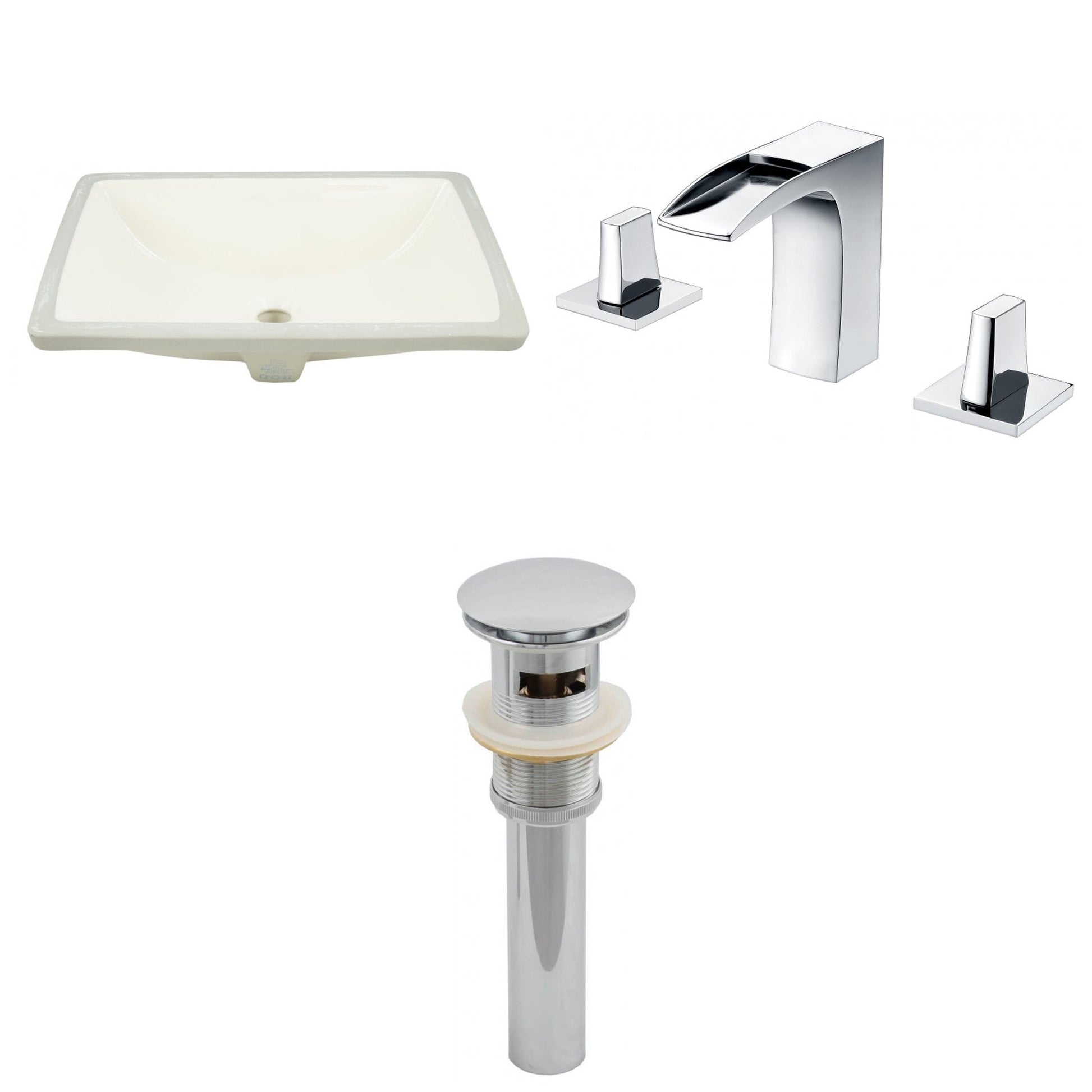 American Imaginations AI-13095 18" Biscuit Rectangular Ceramic Undermount Bathroom Sink Set