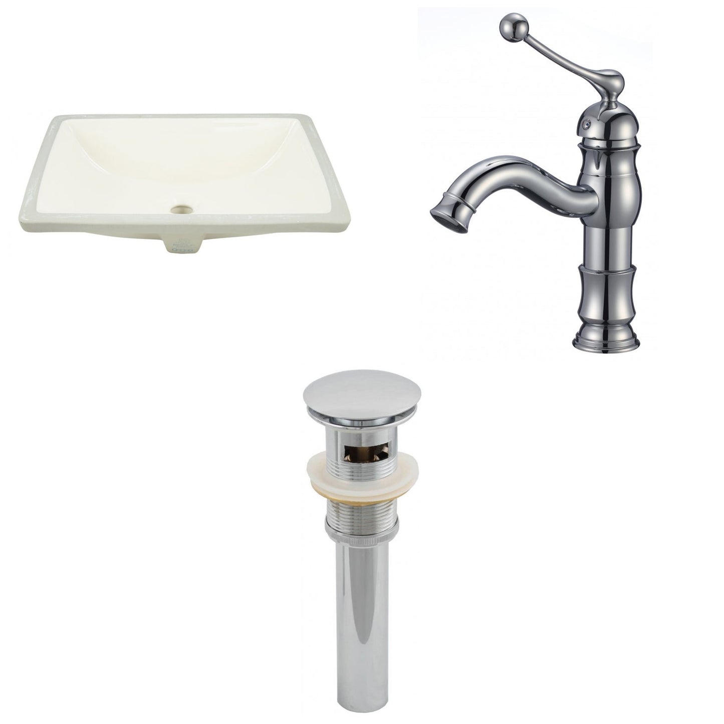 American Imaginations AI-13097 18" Biscuit Rectangular Ceramic Undermount Bathroom Sink Set