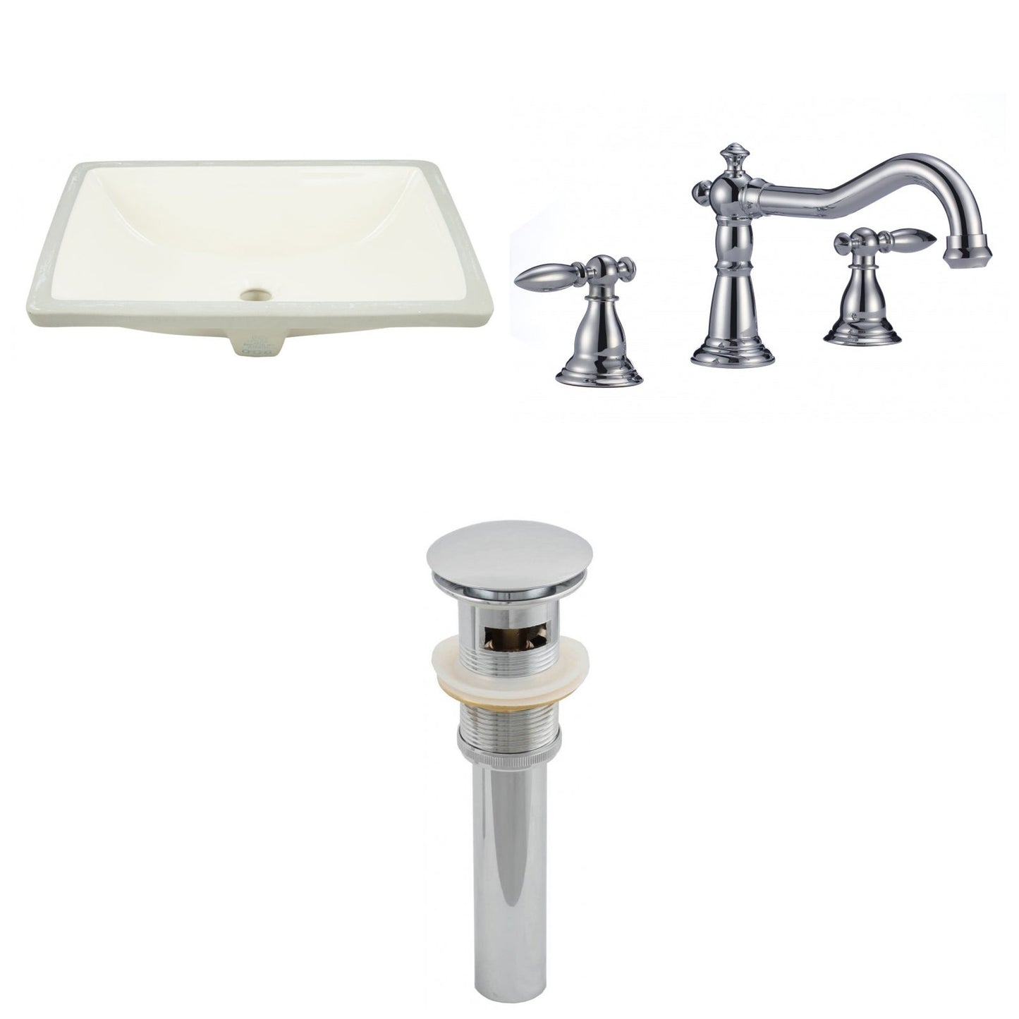 American Imaginations AI-13101 18" Biscuit Rectangular Ceramic Undermount Bathroom Sink Set