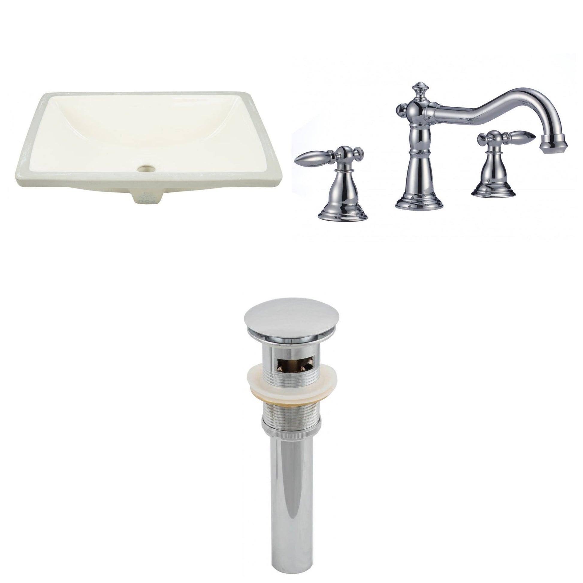 American Imaginations AI-13101 18" Biscuit Rectangular Ceramic Undermount Bathroom Sink Set