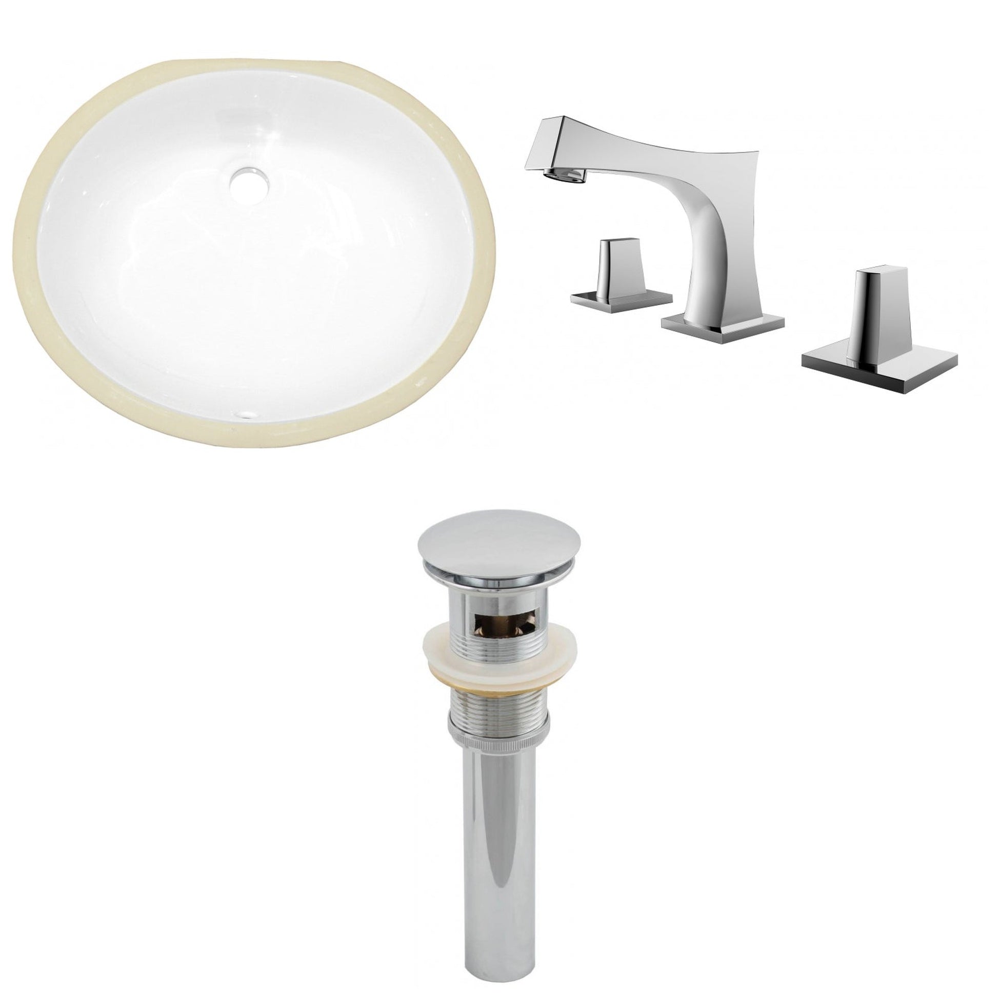 American Imaginations AI-13107 20" White Oval Ceramic Undermount Bathroom Sink Set