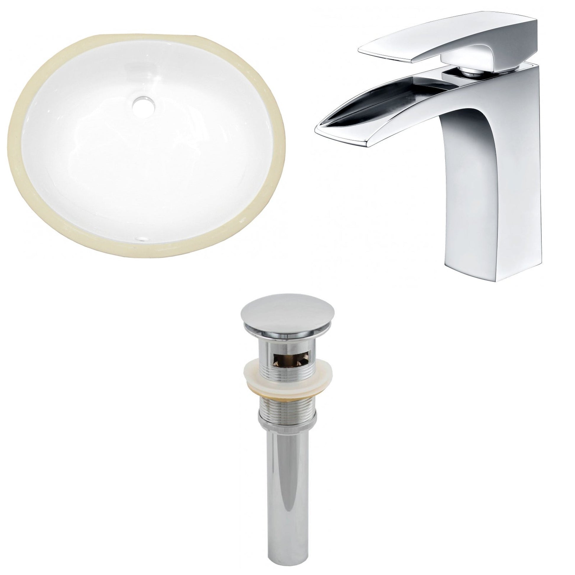 American Imaginations AI-13123 20" White Oval Ceramic Undermount Bathroom Sink Set