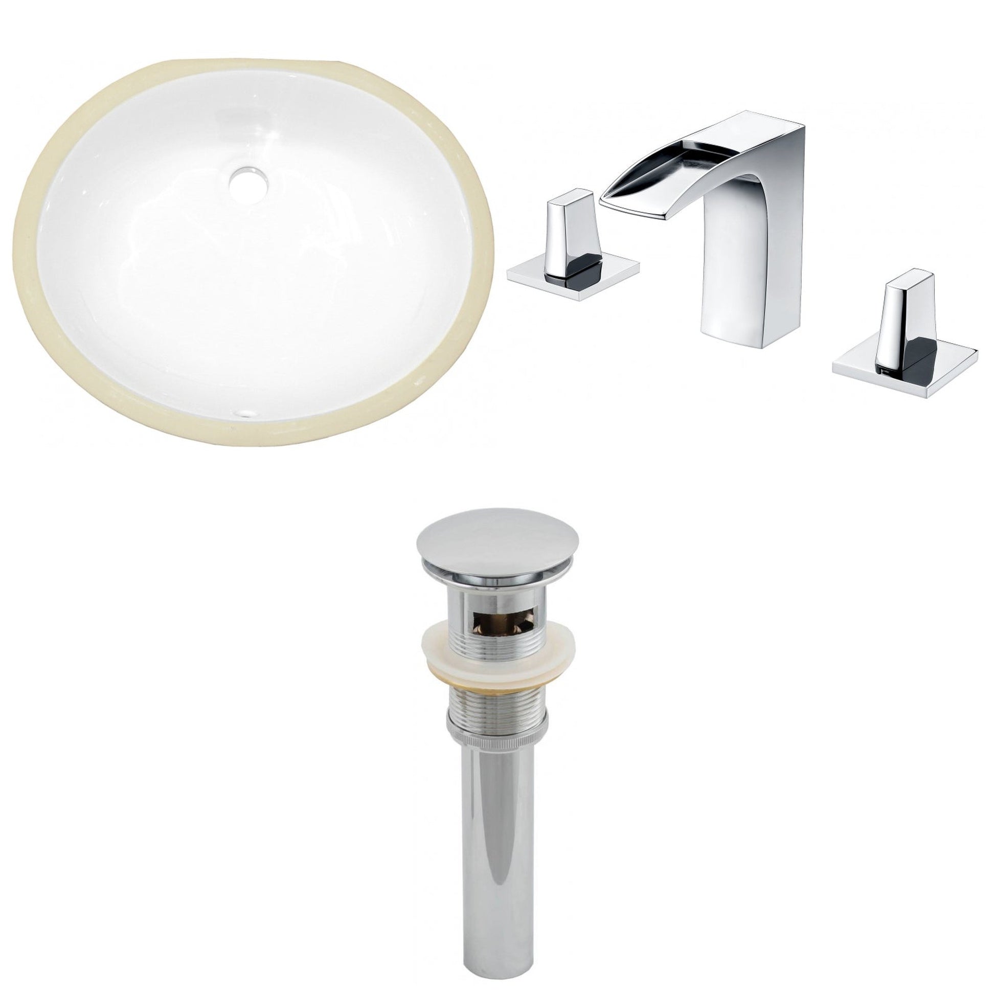 American Imaginations AI-13125 20" White Oval Ceramic Undermount Bathroom Sink Set