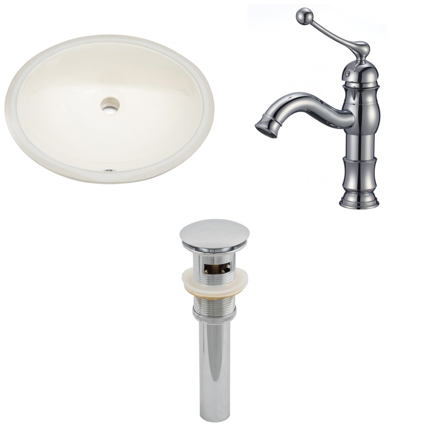 American Imaginations AI-13157 20" Biscuit Oval Ceramic Undermount Bathroom Sink Set