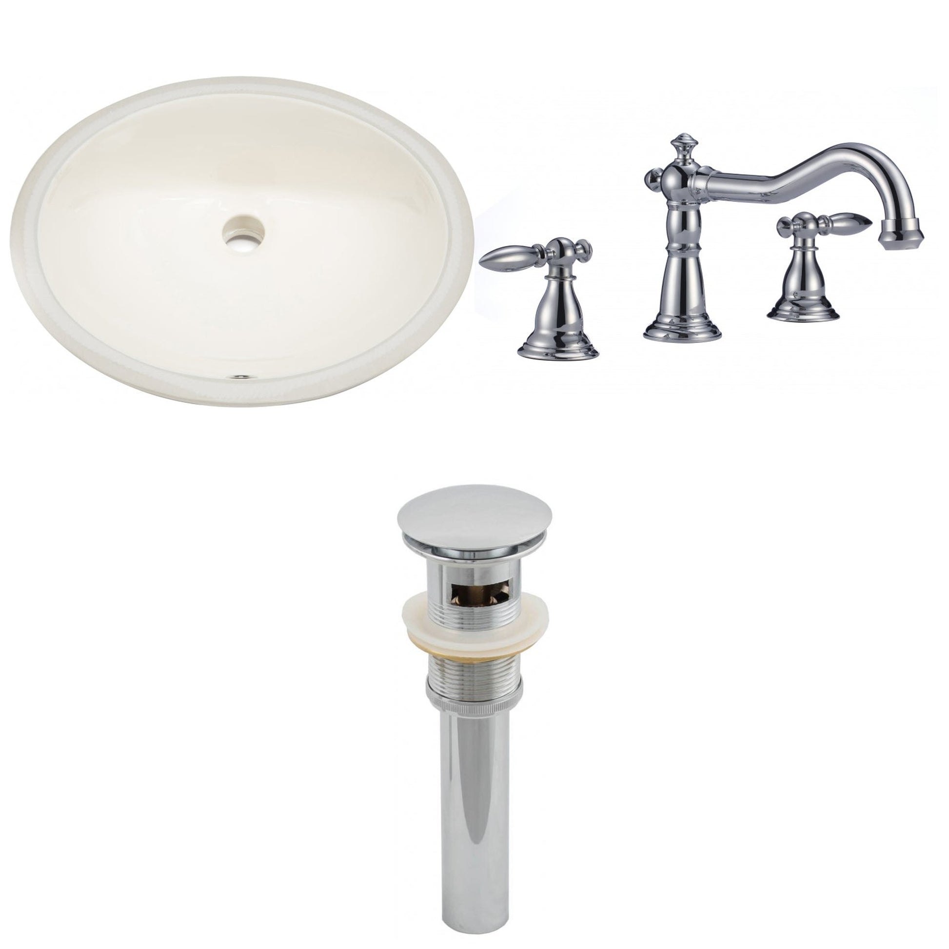 American Imaginations AI-13161 20" Biscuit Oval Ceramic Undermount Bathroom Sink Set