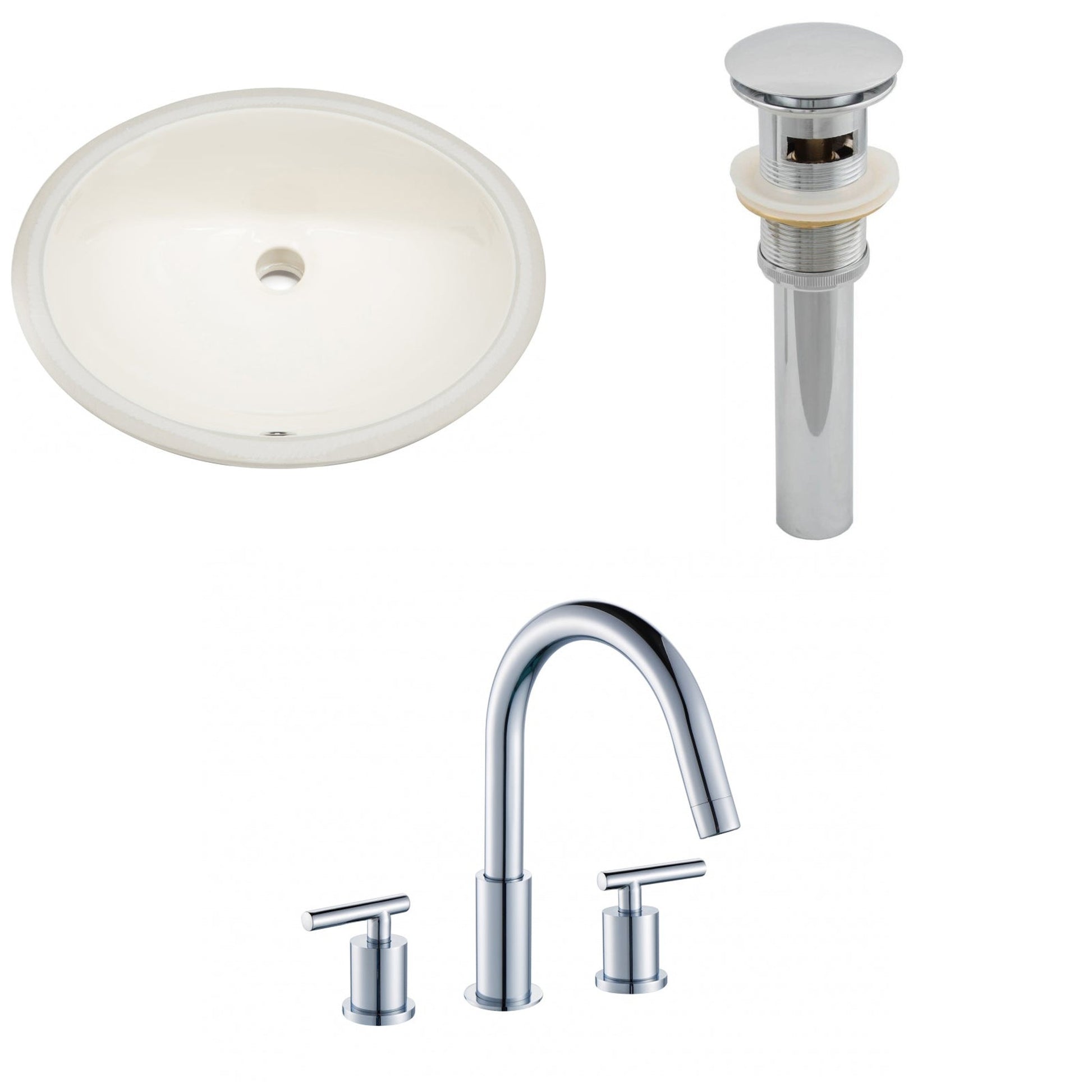 American Imaginations AI-13163 20" Biscuit Oval Ceramic Undermount Bathroom Sink Set