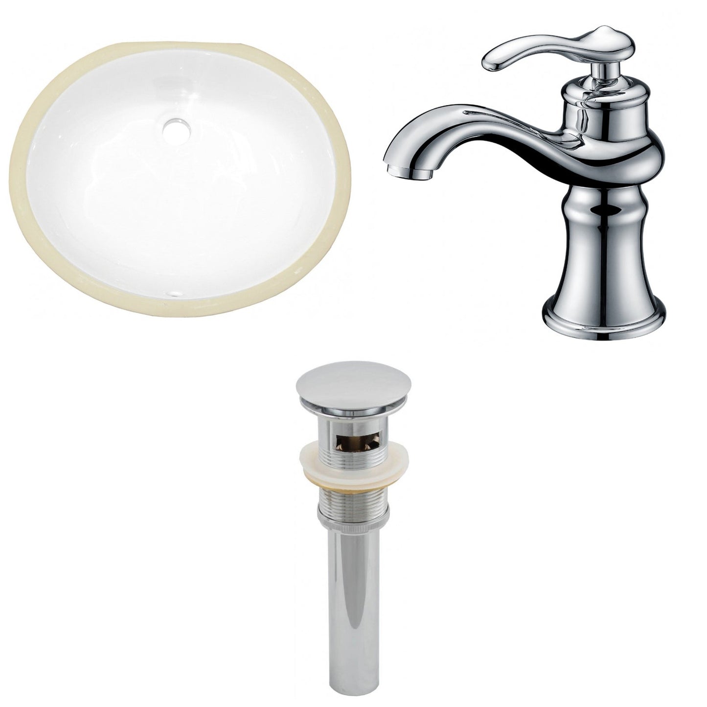 American Imaginations AI-13227 20" White Oval Ceramic Undermount Bathroom Sink Set