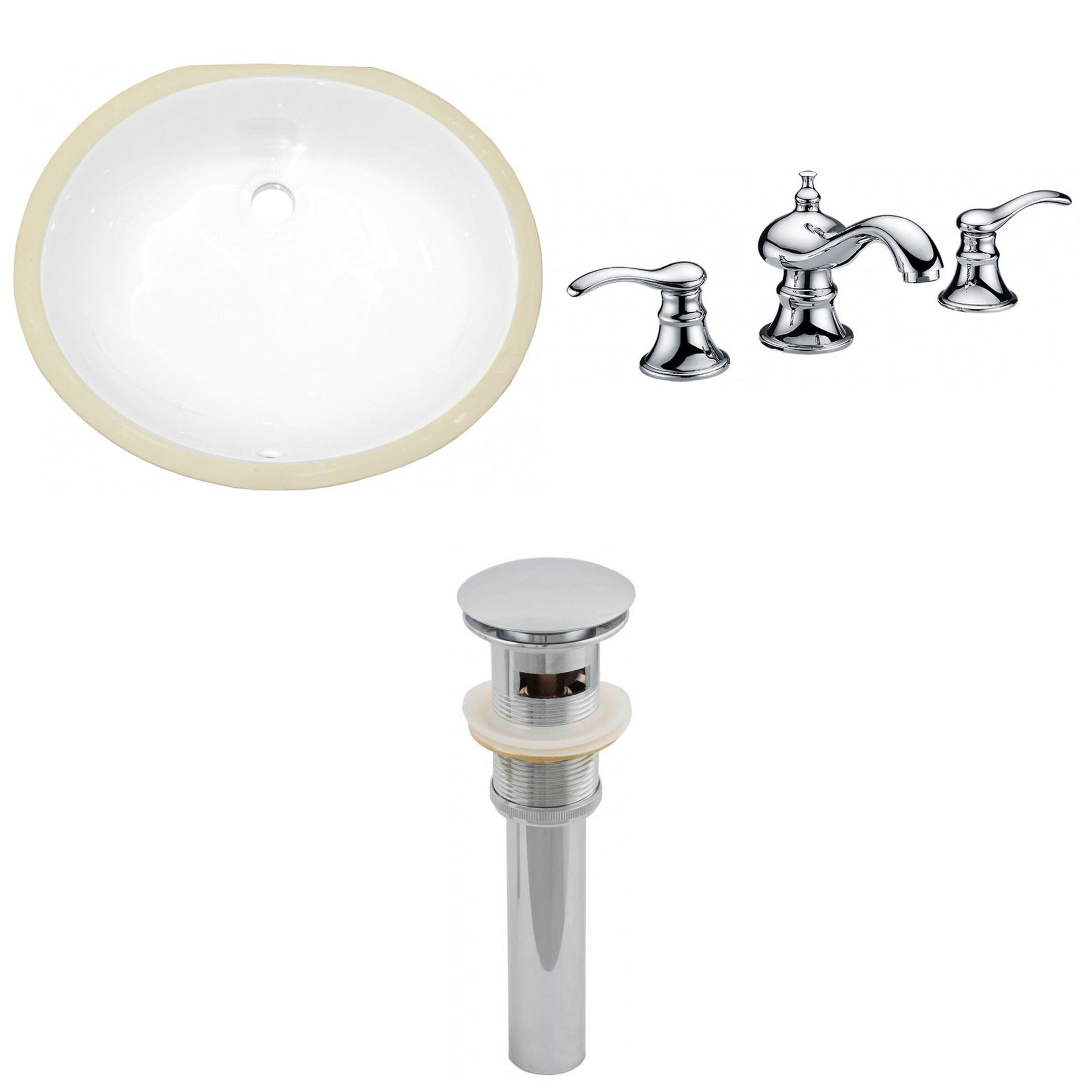 American Imaginations AI-13229 20" White Oval Ceramic Undermount Bathroom Sink Set