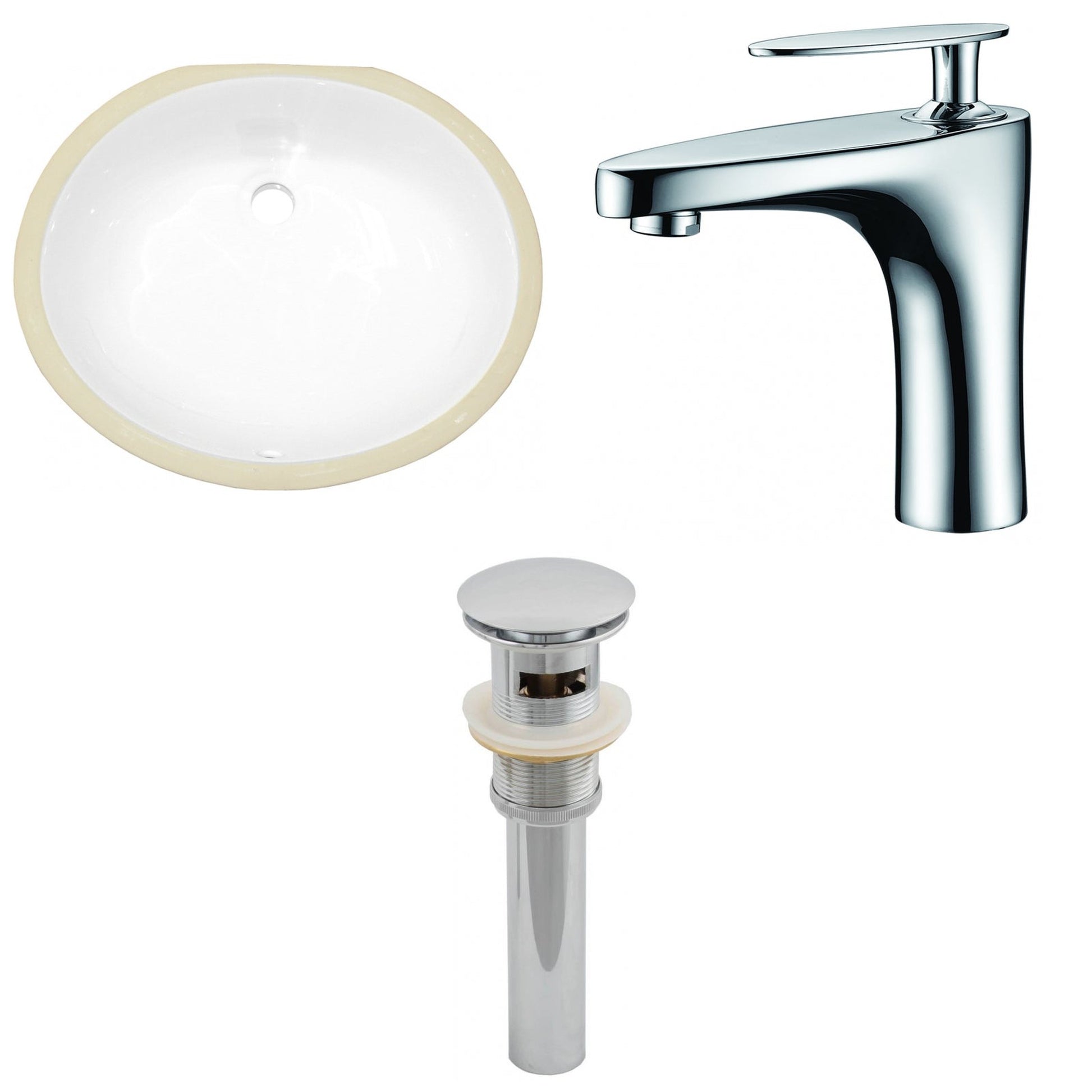 American Imaginations AI-13230 20" White Oval Ceramic Undermount Bathroom Sink Set