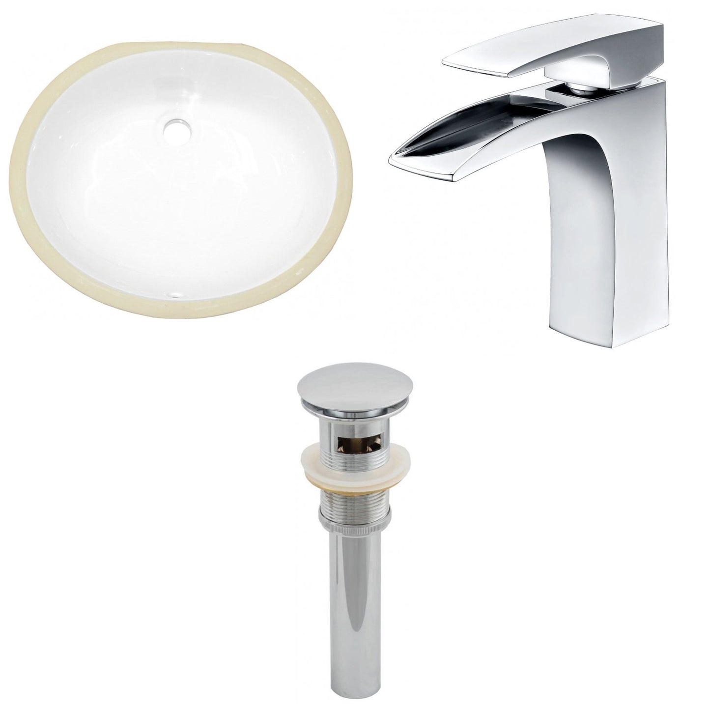 American Imaginations AI-13234 20" White Oval Ceramic Undermount Bathroom Sink Set