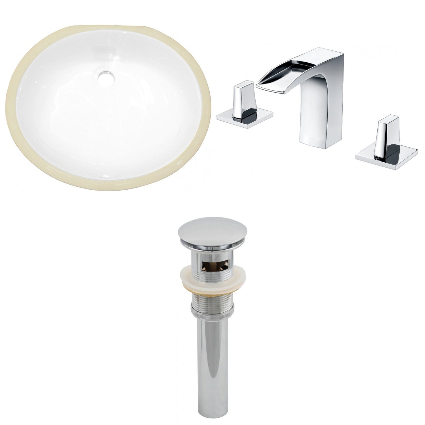 American Imaginations AI-13235 20" White Oval Ceramic Undermount Bathroom Sink Set